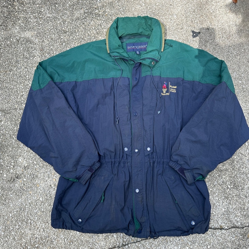 Vintage Swingster Atlanta 1996 Olympics Kodak Jacket Mens XL Navy Green Hooded